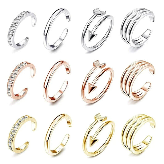 4Pcs Simple Alloy Crystal Foot Ring Adjustable Opening Toe Ring For Women Girl Summer Beach Vacation Jewelry Finger Ring-0