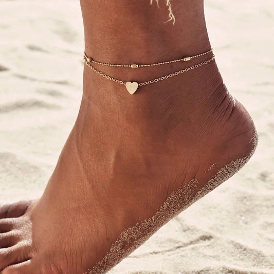 Trendy Beads Multilayer Summer Heart Anklet For Woman Bohemian Vintage Footwear Leg Bracelets 2021 Female Foot Jewelry Gifts New-0