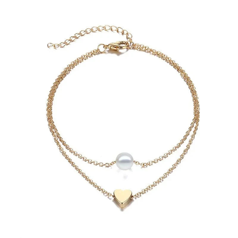 Trendy Beads Multilayer Summer Heart Anklet For Woman Bohemian Vintage Footwear Leg Bracelets 2021 Female Foot Jewelry Gifts New-10