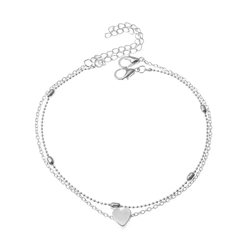 Trendy Beads Multilayer Summer Heart Anklet For Woman Bohemian Vintage Footwear Leg Bracelets 2021 Female Foot Jewelry Gifts New-11