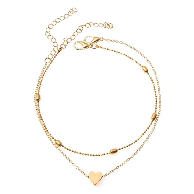 Trendy Beads Multilayer Summer Heart Anklet For Woman Bohemian Vintage Footwear Leg Bracelets 2021 Female Foot Jewelry Gifts New-12