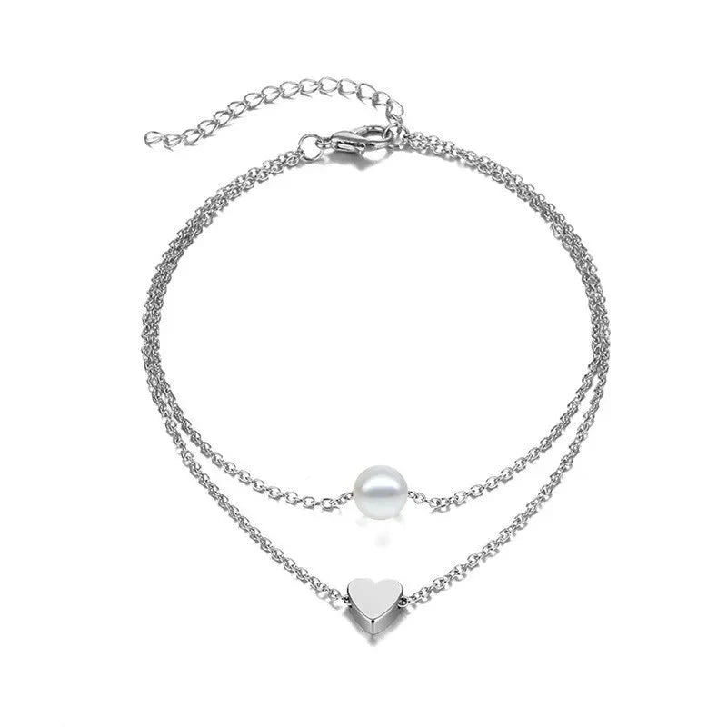 Trendy Beads Multilayer Summer Heart Anklet For Woman Bohemian Vintage Footwear Leg Bracelets 2021 Female Foot Jewelry Gifts New-9