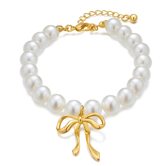European and American Style Light Luxury Niche High-end Bowknot Pendant Pearl Bracelet Women's Retro Elegant All-match Jewelry Bracelet-0