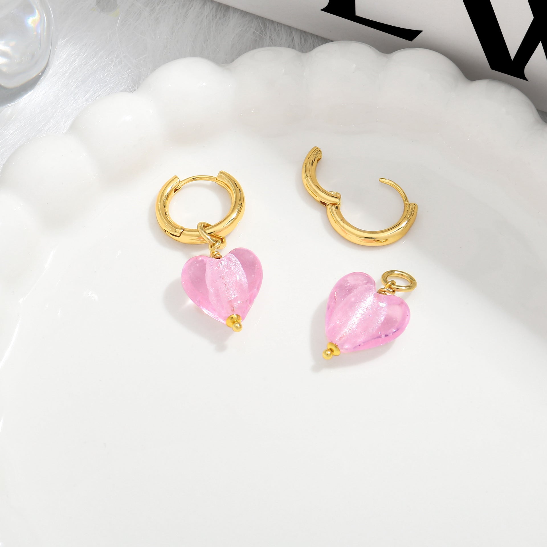 Pink Acrylic Earrings Made in Greece, European Mayol Jewelry Valentine's Day Love Earrings-2