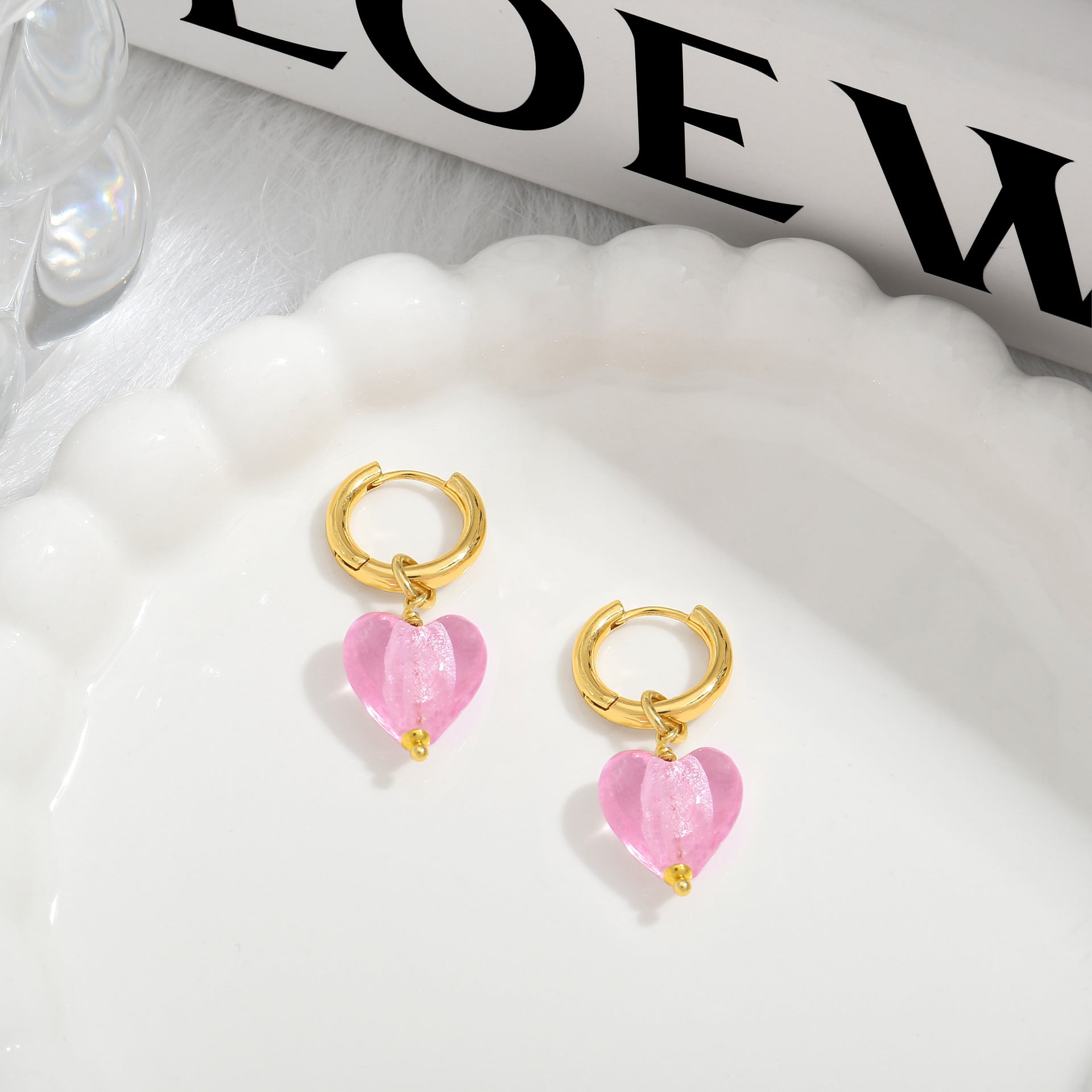 Pink Acrylic Earrings Made in Greece, European Mayol Jewelry Valentine's Day Love Earrings-1