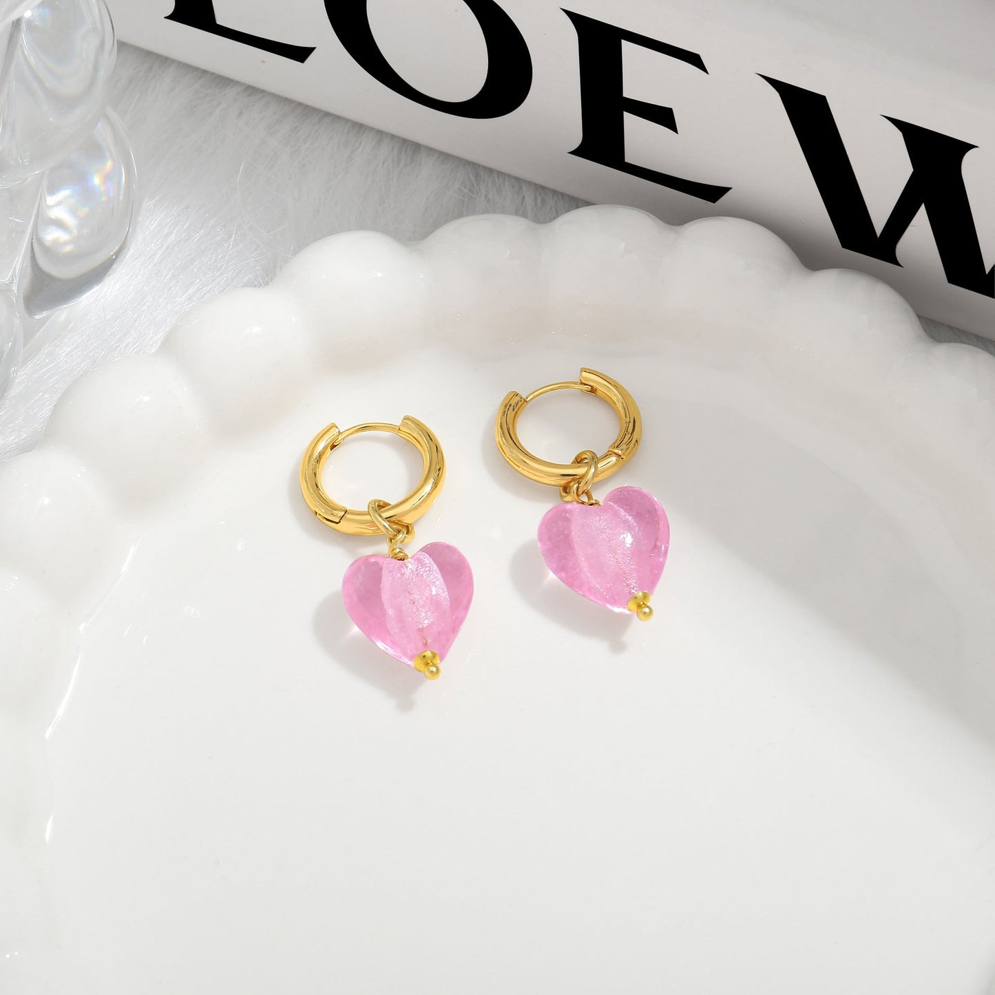 Pink Acrylic Earrings Made in Greece, European Mayol Jewelry Valentine's Day Love Earrings-0