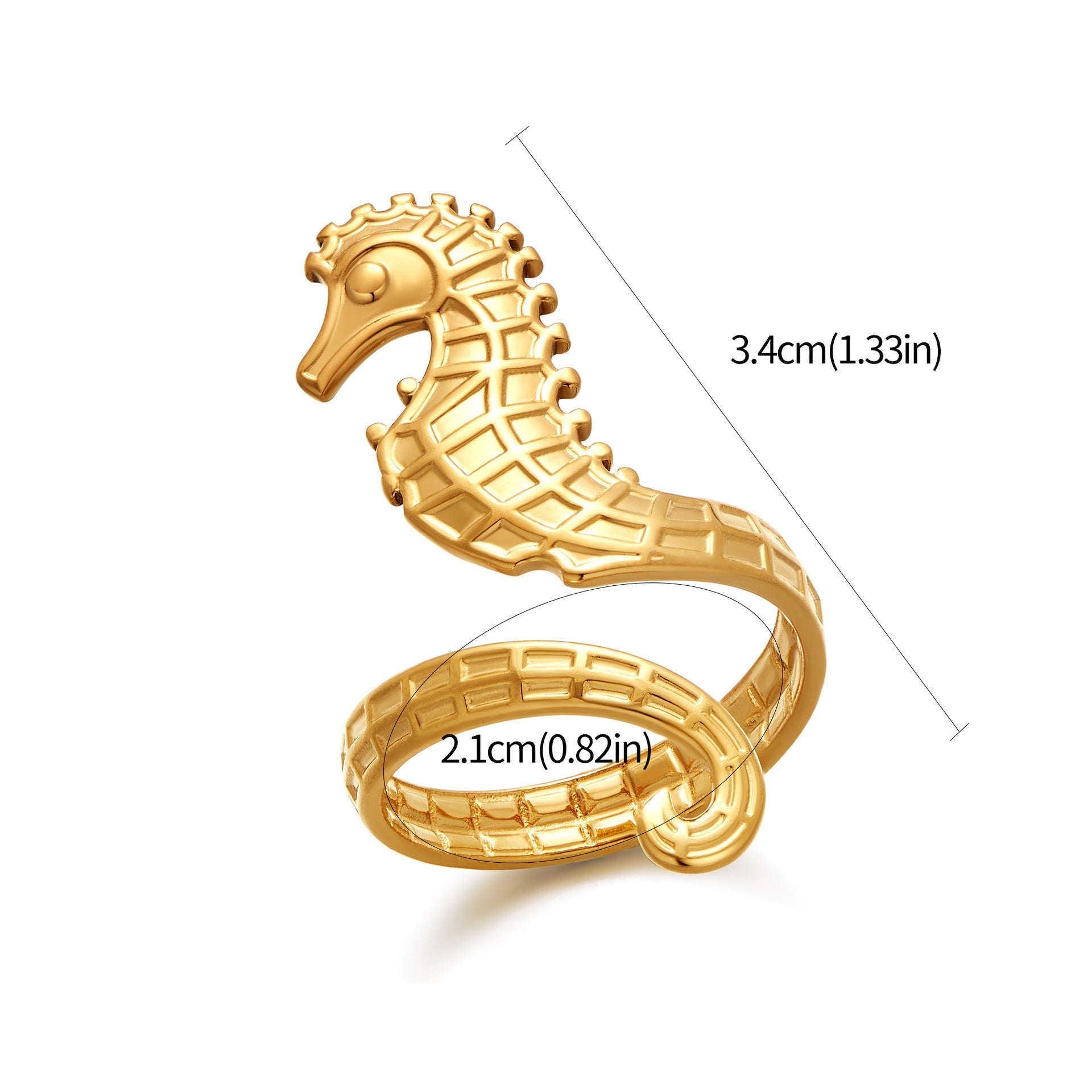 European and American InS-style jewelry rings and bracelets, 18K gold seahorse rings, simple, light luxury and high-end jewelry-5