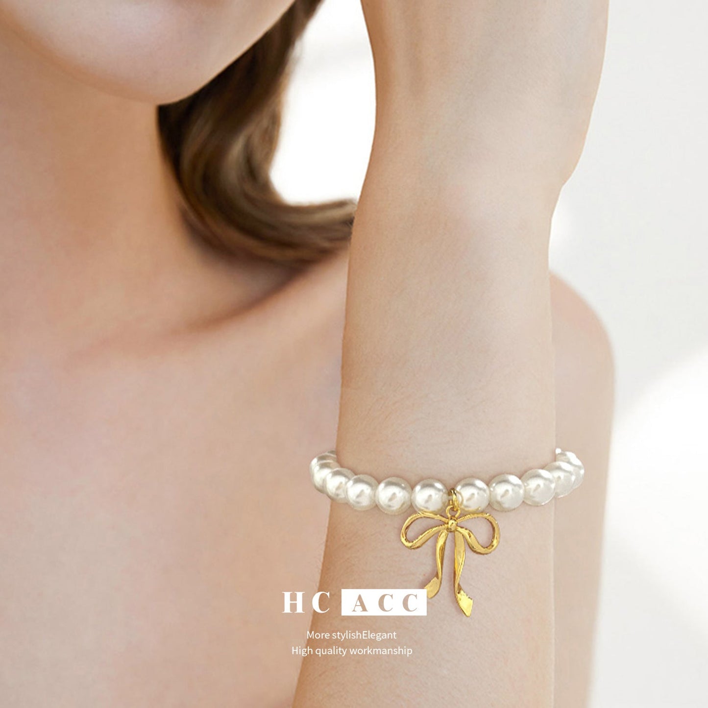 European and American Style Light Luxury Niche High-end Bowknot Pendant Pearl Bracelet Women's Retro Elegant All-match Jewelry Bracelet-2