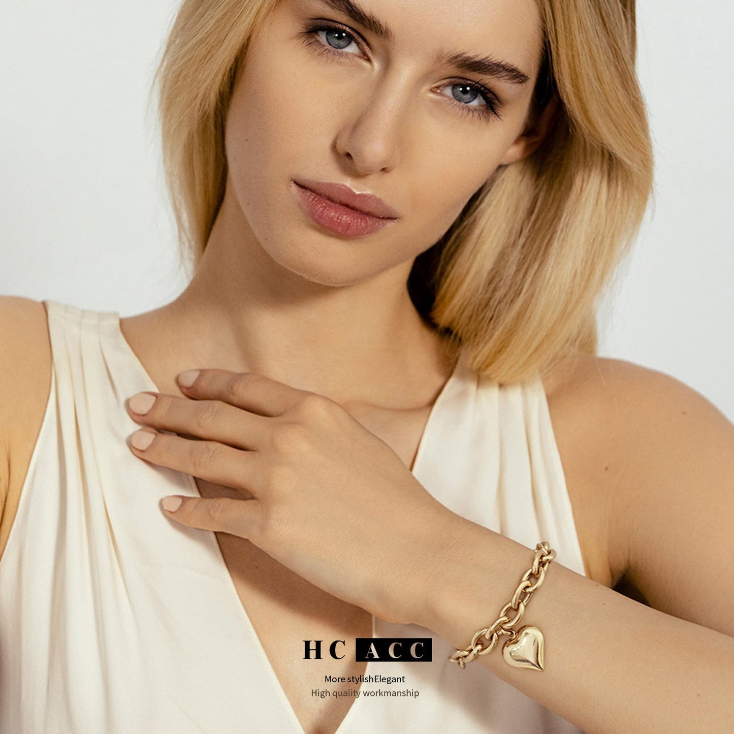European and American T Hot Cross-border Jewelry Hip-hop Simple Love Pendant Bracelet All-match Geometric Metal Chain Bracelet for Women-3