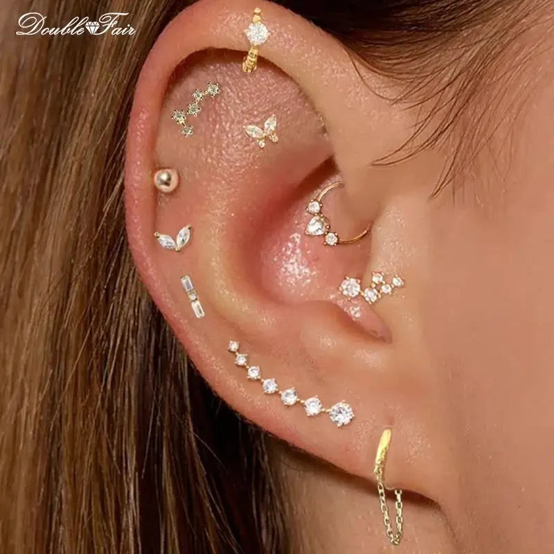 Dainty Y2k Ear Piercing Helix Daith Snug Earrings for Women 1PC Cartilage Tragus Clicker Septum Ring With Chain INS Jewelry Gift-0