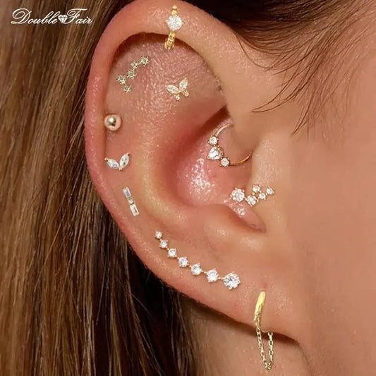 Dainty Y2k Ear Piercing Helix Daith Snug Earrings for Women 1PC Cartilage Tragus Clicker Septum Ring With Chain INS Jewelry Gift-0