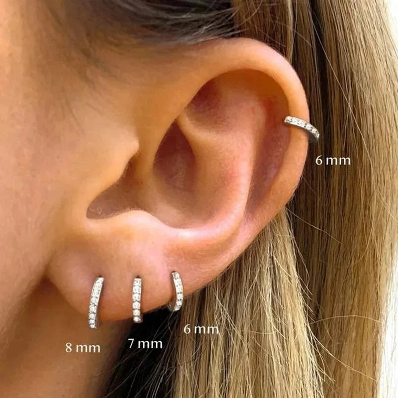 1Pair Stainless Steel Huggie Minimal Hoop Earrings Little Crystal Zirconia Thin Helix Tragus Cartilage Earrings Piercing Jewelry-3