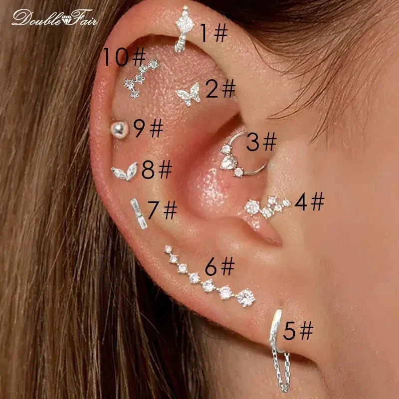 Dainty Y2k Ear Piercing Helix Daith Snug Earrings for Women 1PC Cartilage Tragus Clicker Septum Ring With Chain INS Jewelry Gift-6