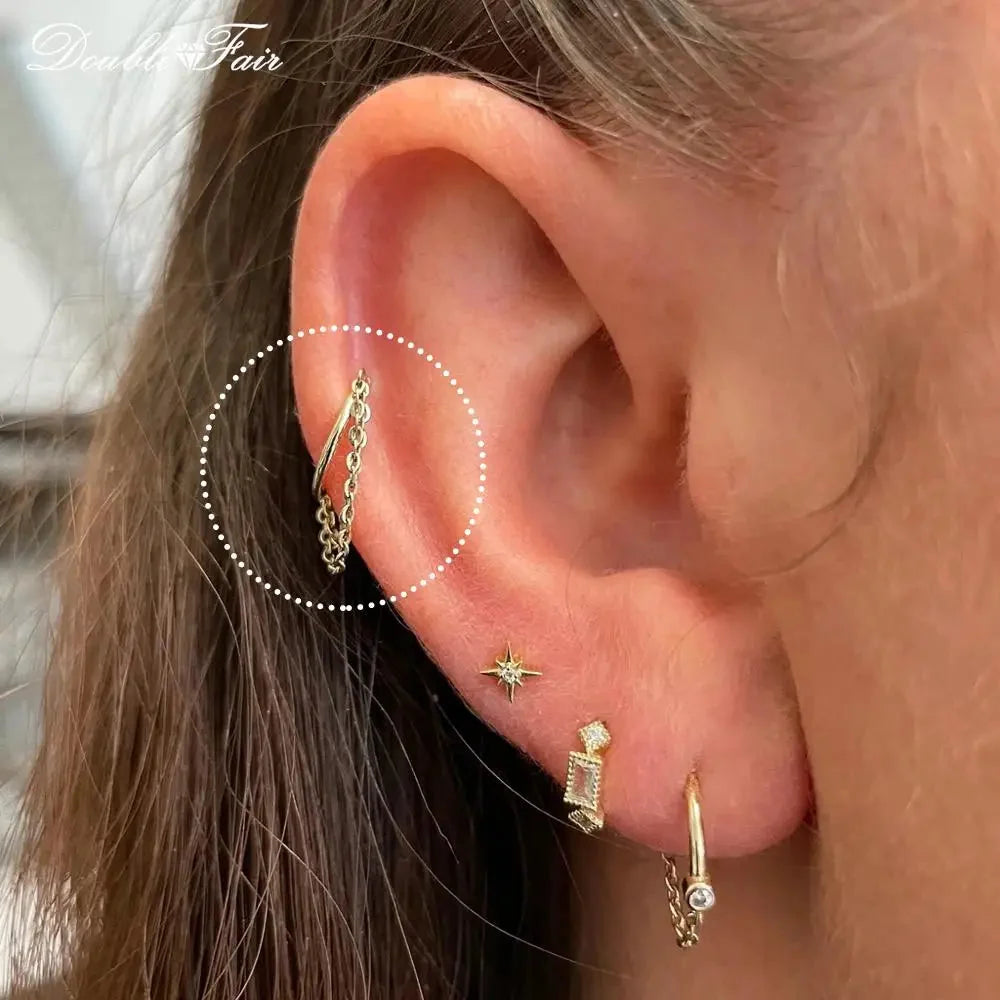 Dainty Y2k Ear Piercing Helix Daith Snug Earrings for Women 1PC Cartilage Tragus Clicker Septum Ring With Chain INS Jewelry Gift-1