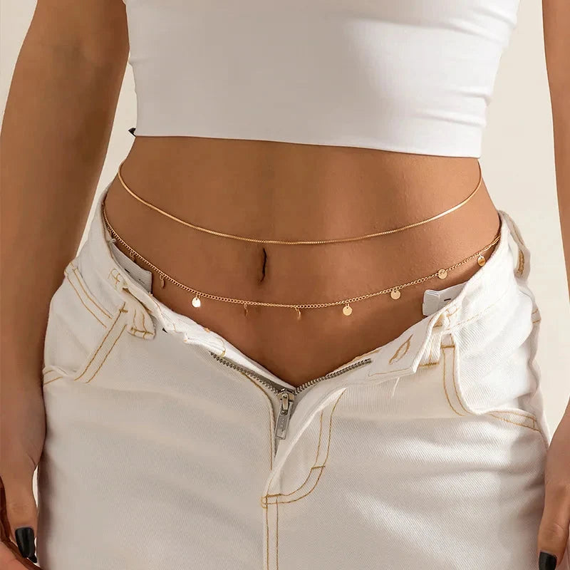 Sexy Double Thin Chain Women's Waist Chain Charming Butterfly Stainless Steel Belly Chain Summer Beach Bikini Body Jewelry-4