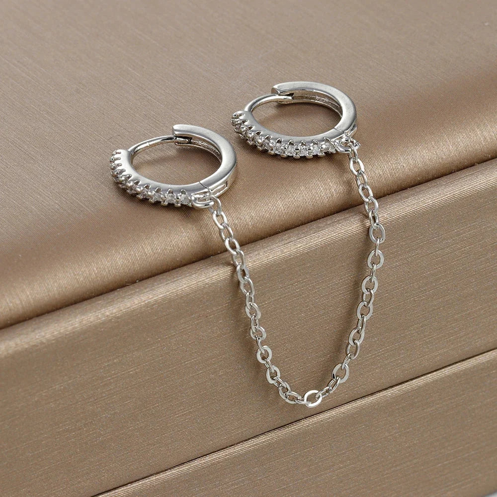 Europe and America CZ Crystal Chain Drop Earrings Stainless Steel Pendant Ear Buckle Fashion Jewelry For Women Birthday Gifts-5