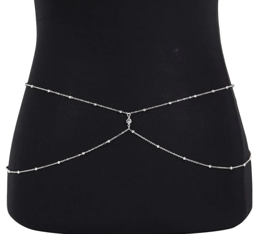 Clear Rhinestone Beaded Belly Chains For Women Gold Silver Color Metal Beach Bikini Link Chains Waist Body Jewelry Accessory-4