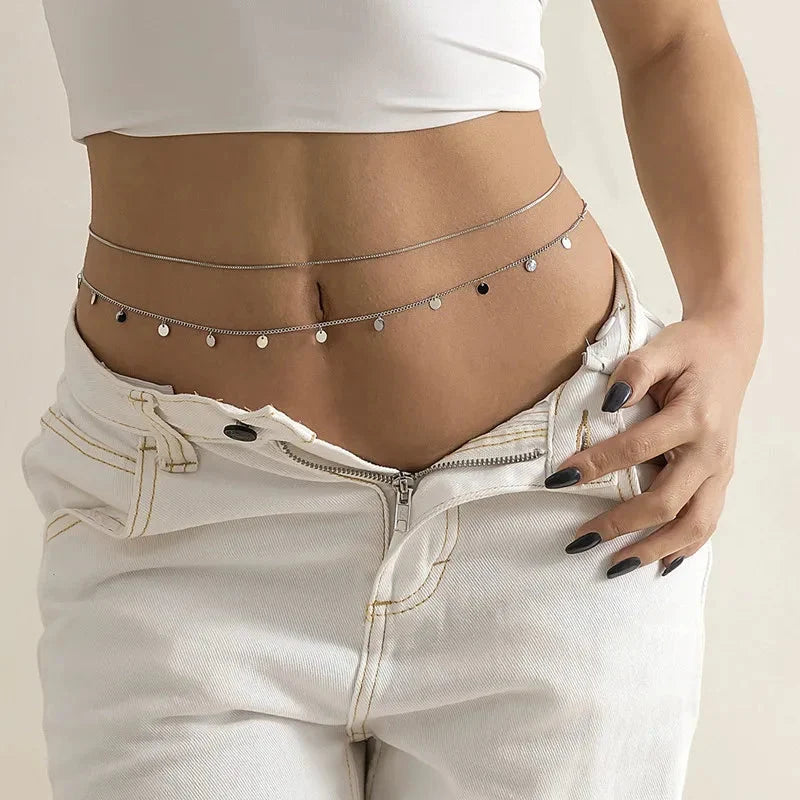 Sexy Double Thin Chain Women's Waist Chain Charming Butterfly Stainless Steel Belly Chain Summer Beach Bikini Body Jewelry-6