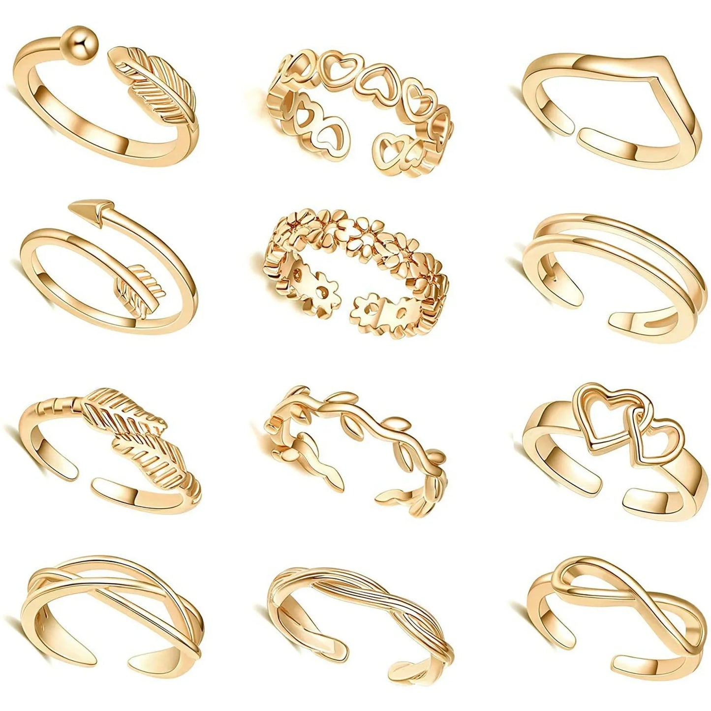 7/10/12Pcs Adjustable Toe Rings for Women Foot Ring Gold/Silver Color Metal Round Jewelry for Girl Summer Beach Barefeet Fashion-0