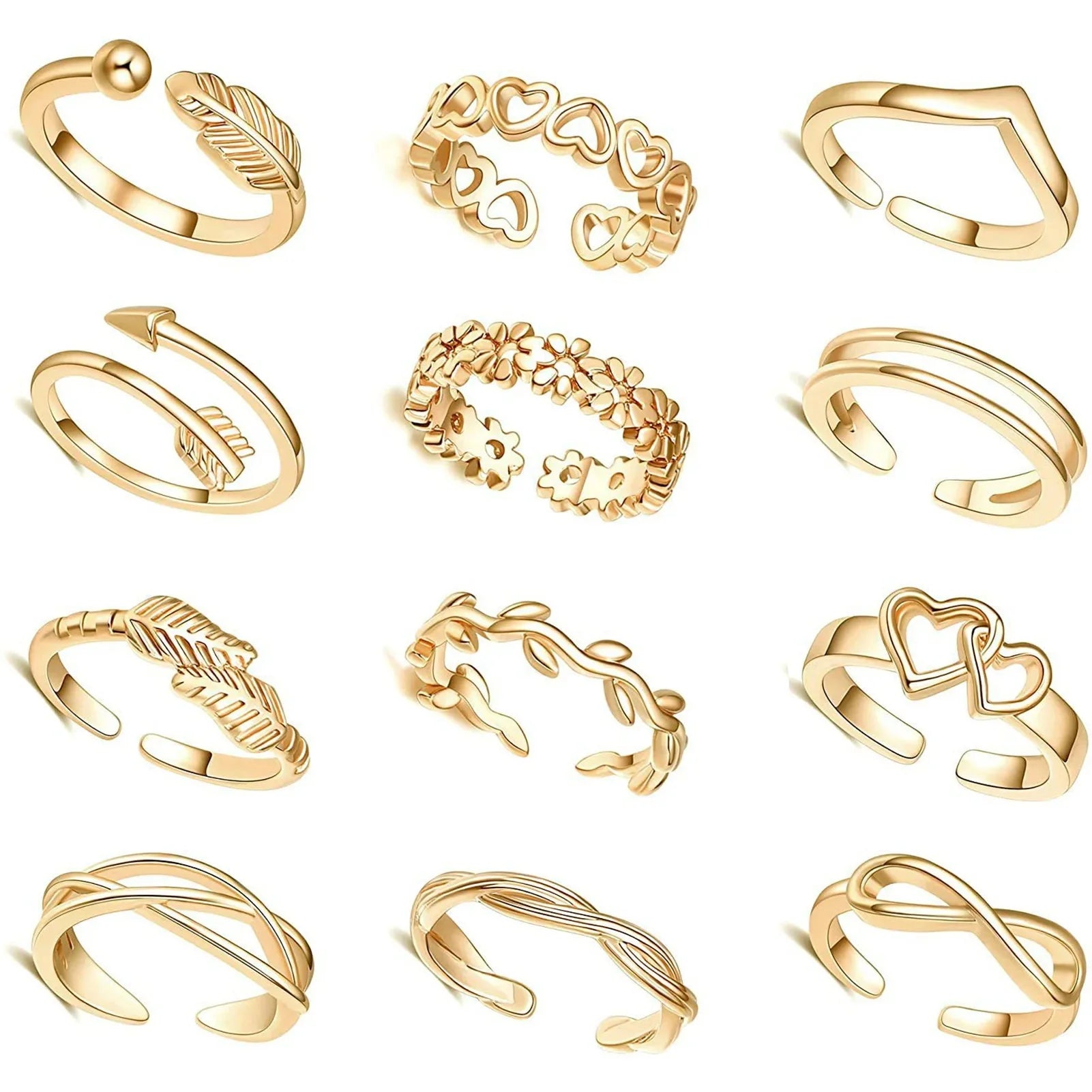 7/10/12Pcs Adjustable Toe Rings for Women Foot Ring Gold/Silver Color Metal Round Jewelry for Girl Summer Beach Barefeet Fashion-0