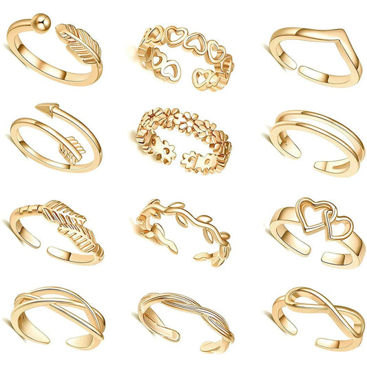 7/10/12Pcs Adjustable Toe Rings for Women Foot Ring Gold/Silver Color Metal Round Jewelry for Girl Summer Beach Barefeet Fashion-0