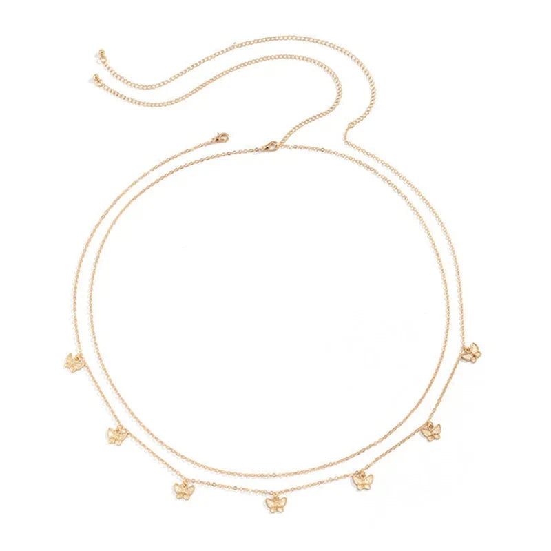 Sexy Double Thin Chain Women's Waist Chain Charming Butterfly Stainless Steel Belly Chain Summer Beach Bikini Body Jewelry-5