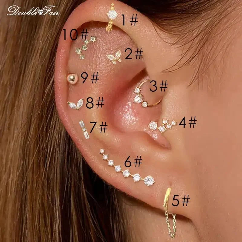 Dainty Y2k Ear Piercing Helix Daith Snug Earrings for Women 1PC Cartilage Tragus Clicker Septum Ring With Chain INS Jewelry Gift-5