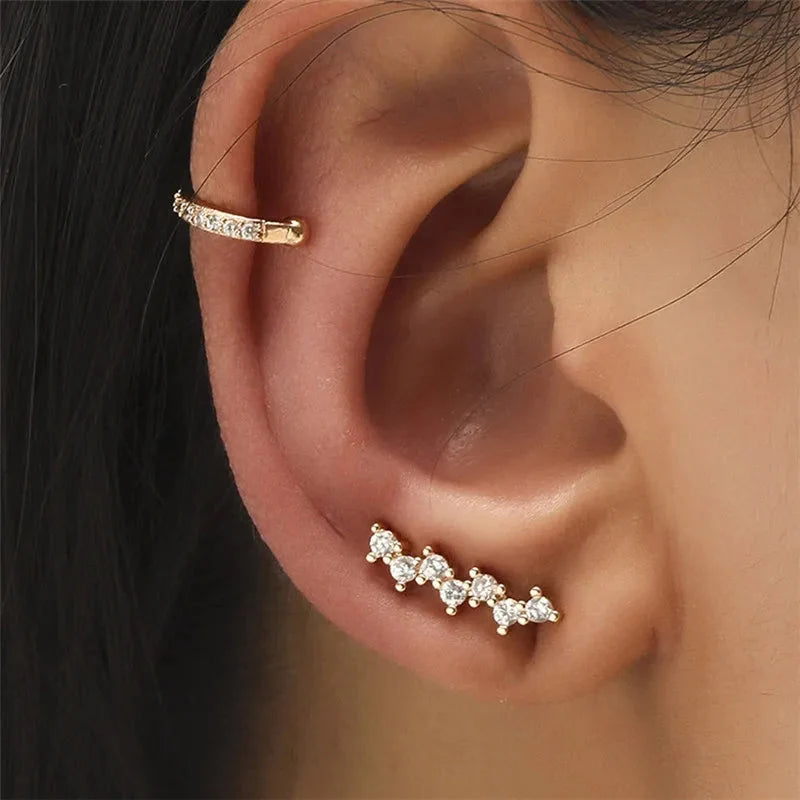 VAGZEB Bohemian NO Piercing Crystal Rhinestone Ear Cuff Wrap Stud Clip Earrings For Women Girl Trendy Earrings Jewelry Bijoux-4