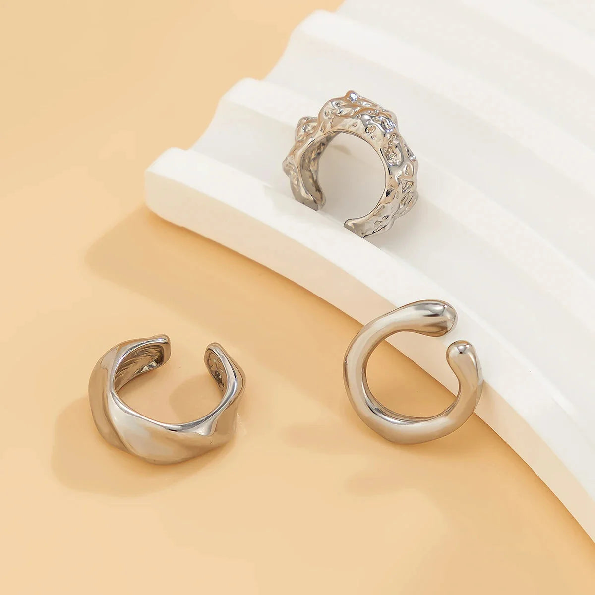 3Pcs/set Metal Chunky No Piercing Clip Earrings Geometric Ear Cuff Earrings for Women Ladies Party Girls Y2K Jewelry 2024 Trendy-4