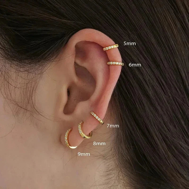 1Pair Stainless Steel Huggie Minimal Hoop Earrings Little Crystal Zirconia Thin Helix Tragus Cartilage Earrings Piercing Jewelry-1