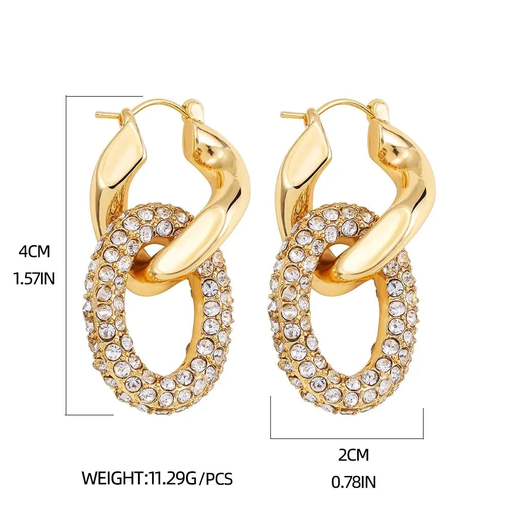 Punk Circle Pendant Shiny Rhinestone Stainless Steel Drop Earrings Bilayer Oval Round Rust Proof Party Zircon Huggie Jewelry New-5