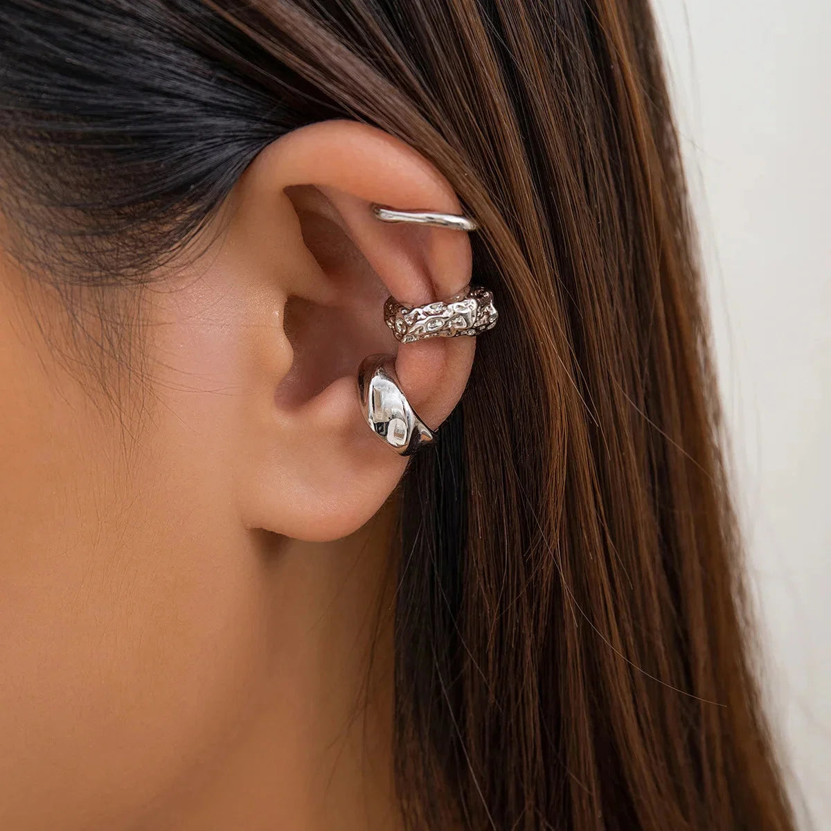 3Pcs/set Metal Chunky No Piercing Clip Earrings Geometric Ear Cuff Earrings for Women Ladies Party Girls Y2K Jewelry 2024 Trendy-6