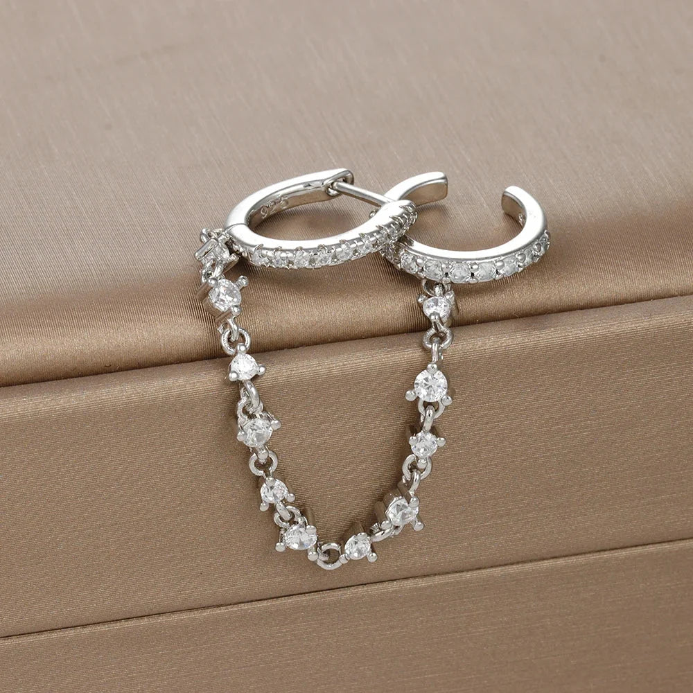 Europe and America CZ Crystal Chain Drop Earrings Stainless Steel Pendant Ear Buckle Fashion Jewelry For Women Birthday Gifts-6