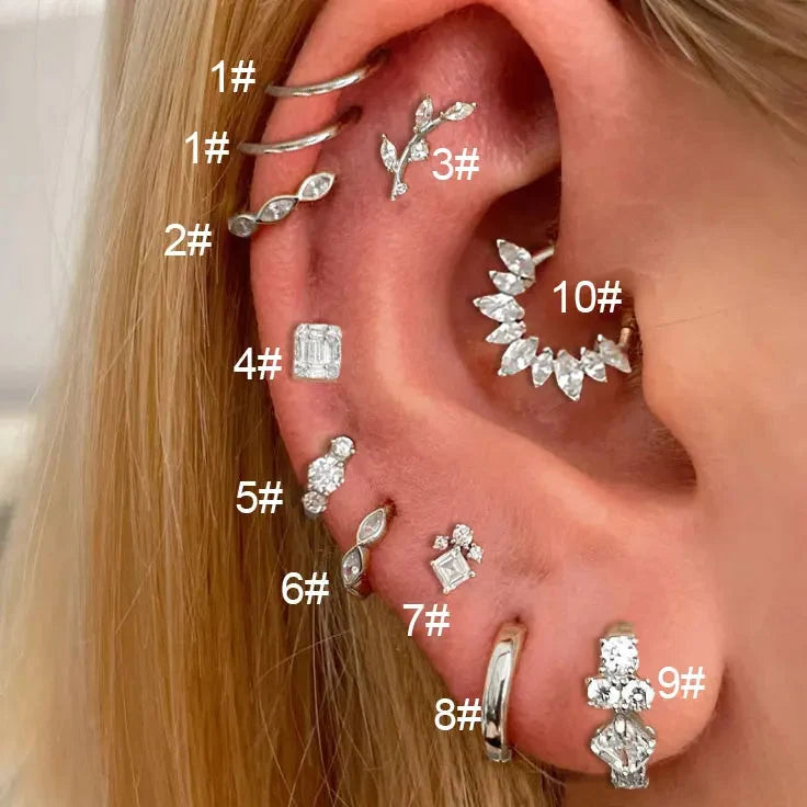 Stainless Steel Hoop Earring Women Zirconia Crystal Piercing Ear Daith Helix Tragus Lobe Cartilage Stud Earring Piercing Jewelry-5