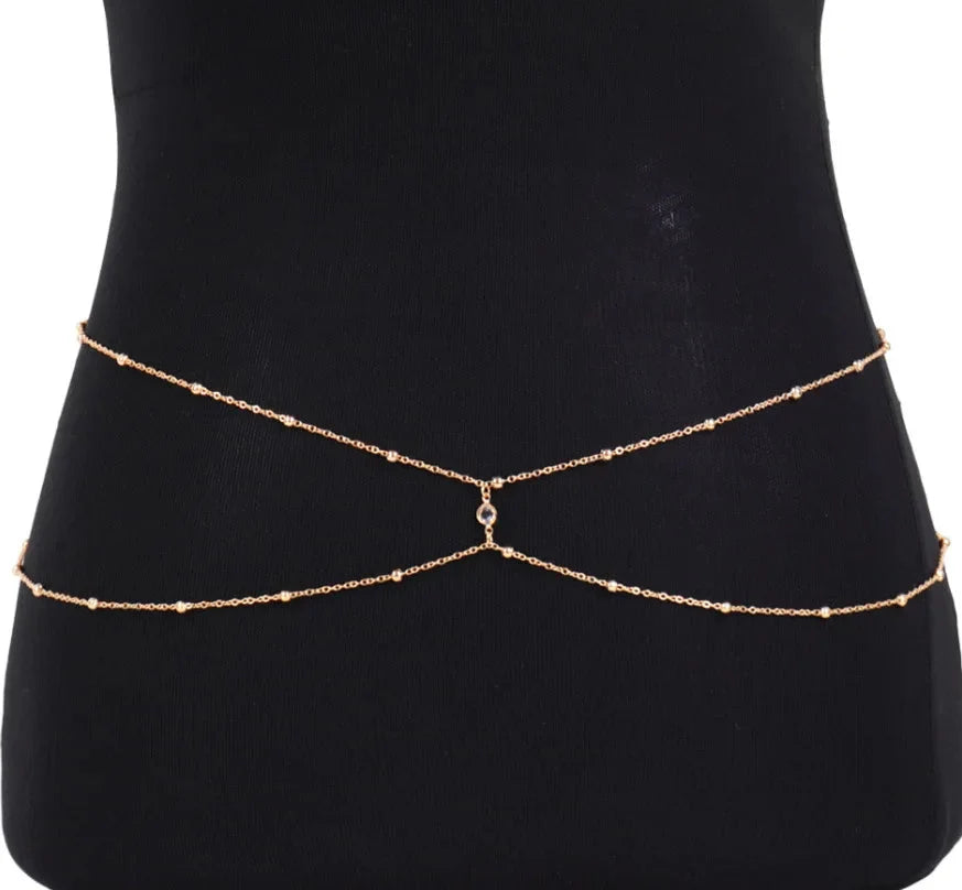 Clear Rhinestone Beaded Belly Chains For Women Gold Silver Color Metal Beach Bikini Link Chains Waist Body Jewelry Accessory-2