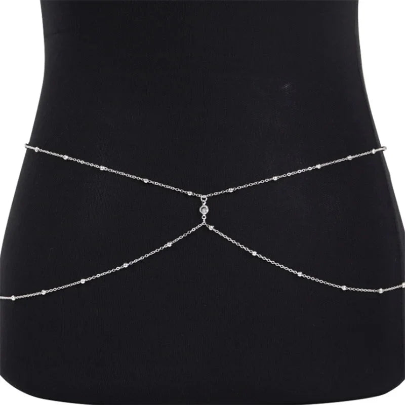 Clear Rhinestone Beaded Belly Chains For Women Gold Silver Color Metal Beach Bikini Link Chains Waist Body Jewelry Accessory-1