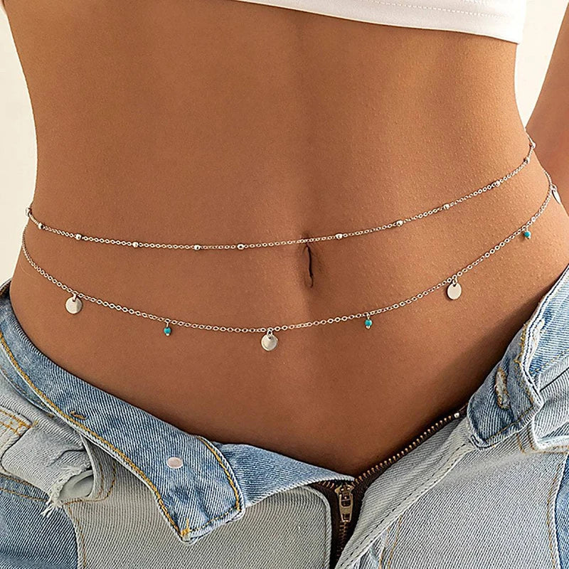 Sexy Double Thin Chain Women's Waist Chain Charming Butterfly Stainless Steel Belly Chain Summer Beach Bikini Body Jewelry-0