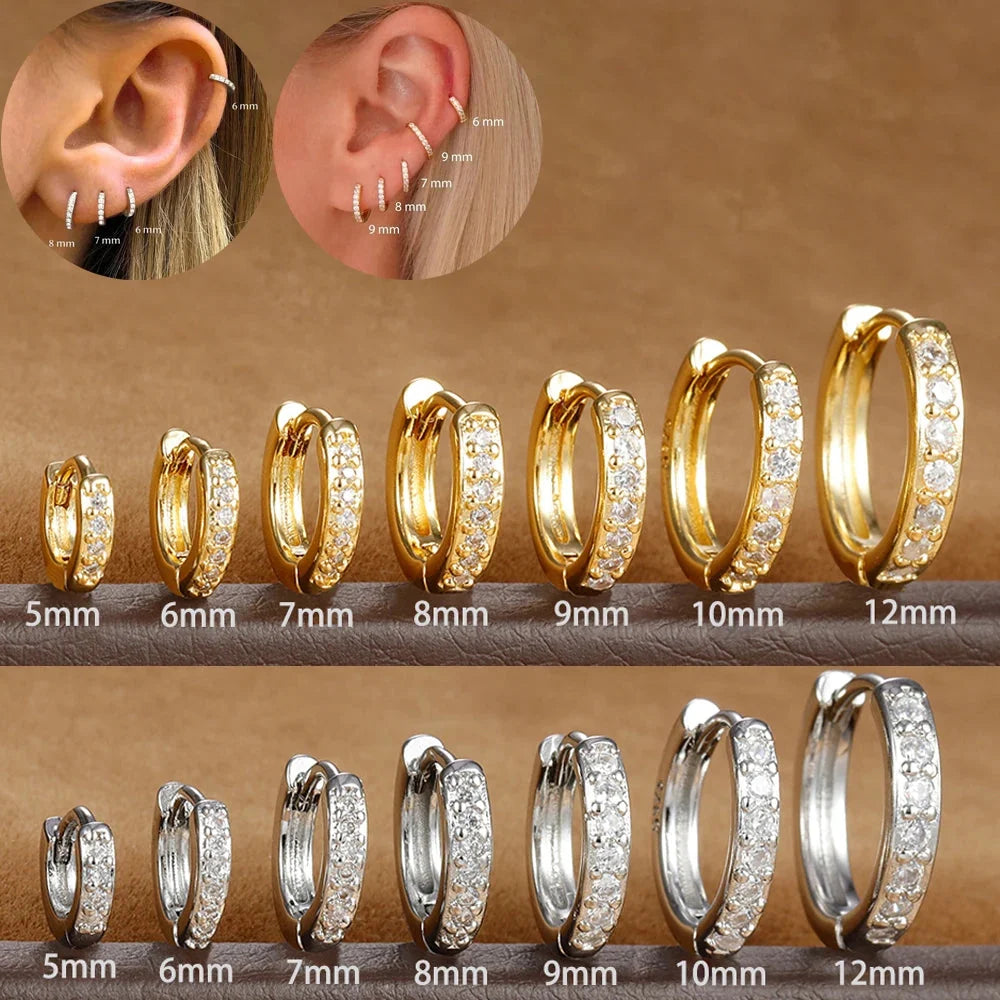 1Pair Stainless Steel Huggie Minimal Hoop Earrings Little Crystal Zirconia Thin Helix Tragus Cartilage Earrings Piercing Jewelry-0