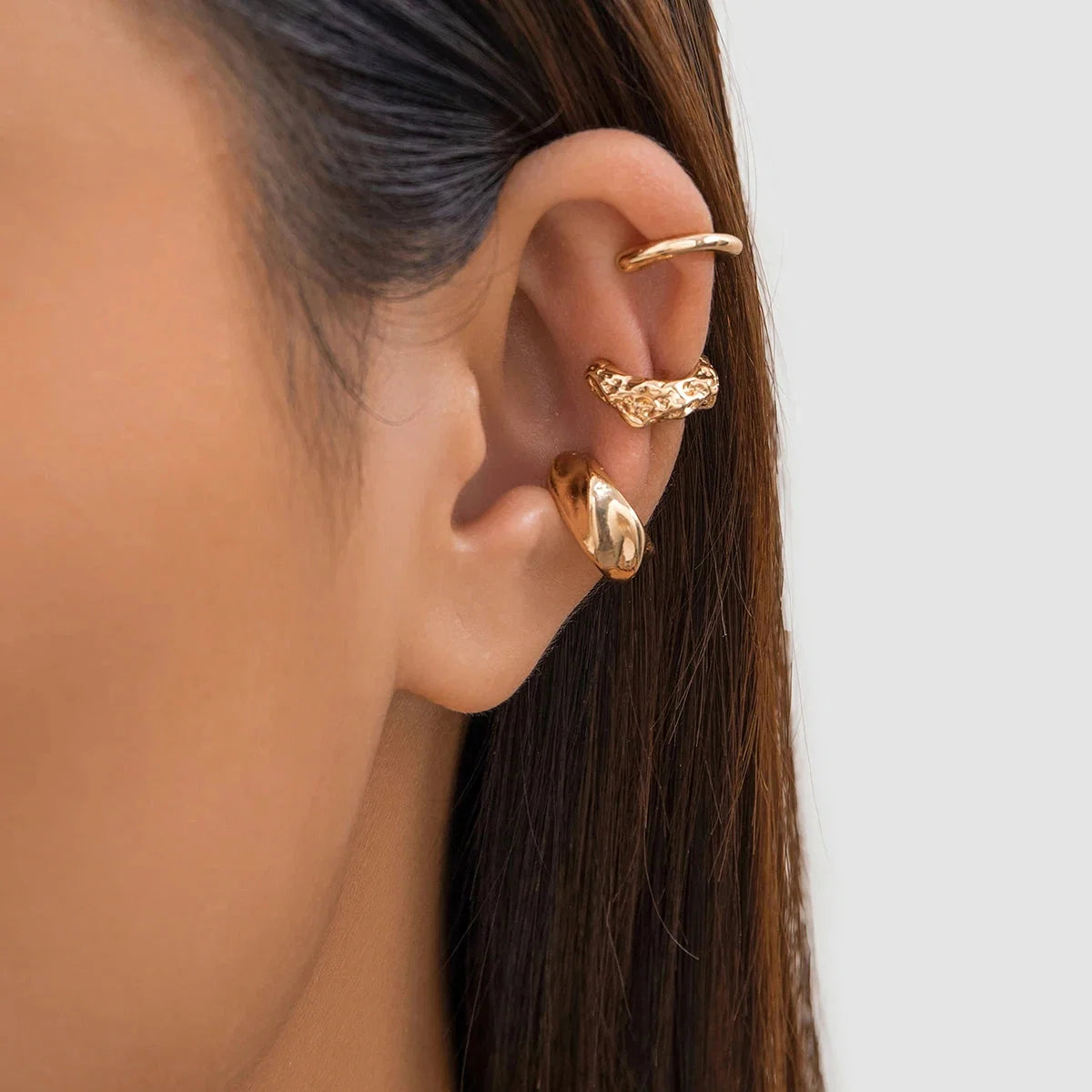 3Pcs/set Metal Chunky No Piercing Clip Earrings Geometric Ear Cuff Earrings for Women Ladies Party Girls Y2K Jewelry 2024 Trendy-1
