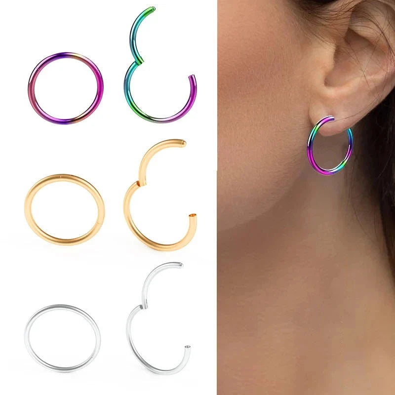 1PC Stainless Steel Nose Hoop Septum Piercing Clicker Hinged Segment Rings Lip Helix Daith Conch Cartilage Earrings Sexy Jewelry-3
