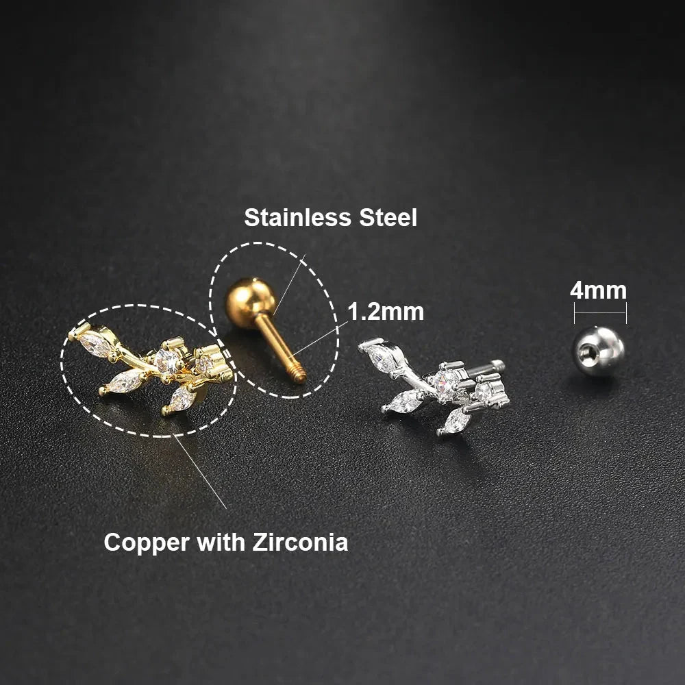 Stainless Steel Hoop Earring Women Zirconia Crystal Piercing Ear Daith Helix Tragus Lobe Cartilage Stud Earring Piercing Jewelry-2