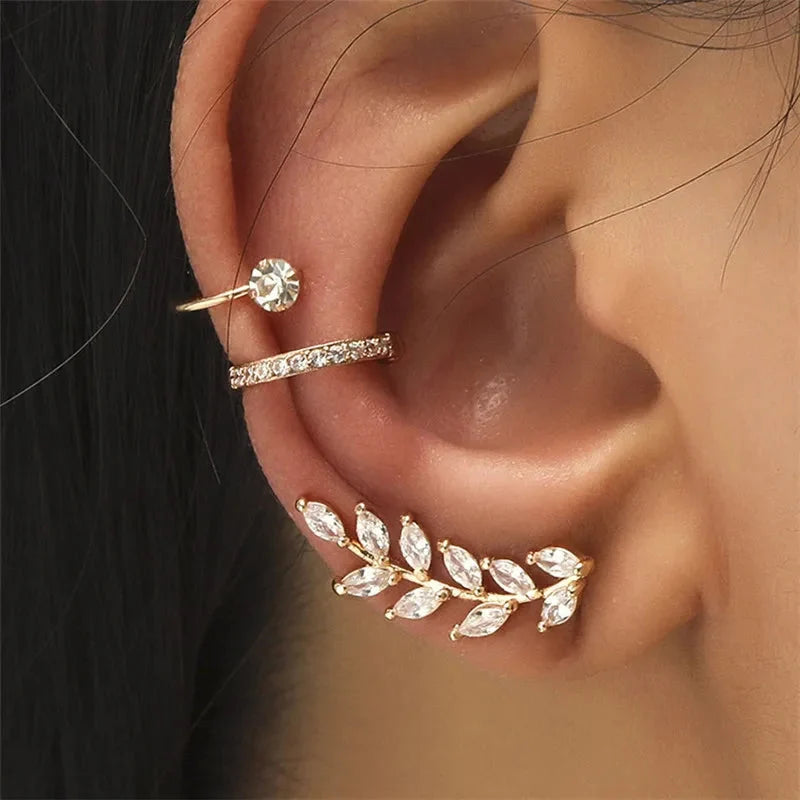 VAGZEB Bohemian NO Piercing Crystal Rhinestone Ear Cuff Wrap Stud Clip Earrings For Women Girl Trendy Earrings Jewelry Bijoux-12