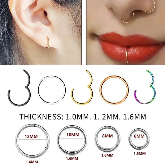 1PC Stainless Steel Nose Hoop Septum Piercing Clicker Hinged Segment Rings Lip Helix Daith Conch Cartilage Earrings Sexy Jewelry-0