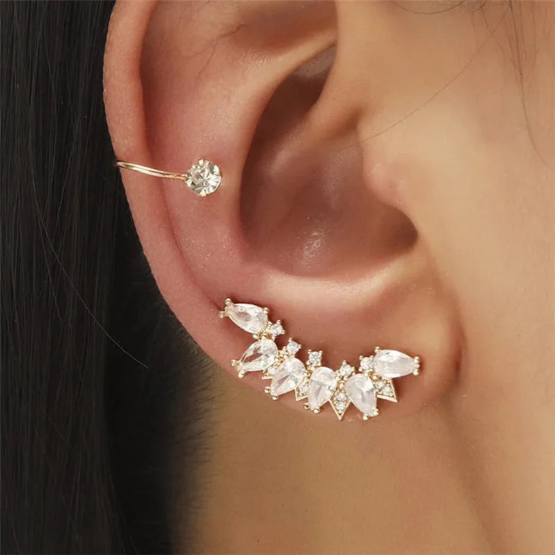 VAGZEB Bohemian NO Piercing Crystal Rhinestone Ear Cuff Wrap Stud Clip Earrings For Women Girl Trendy Earrings Jewelry Bijoux-22