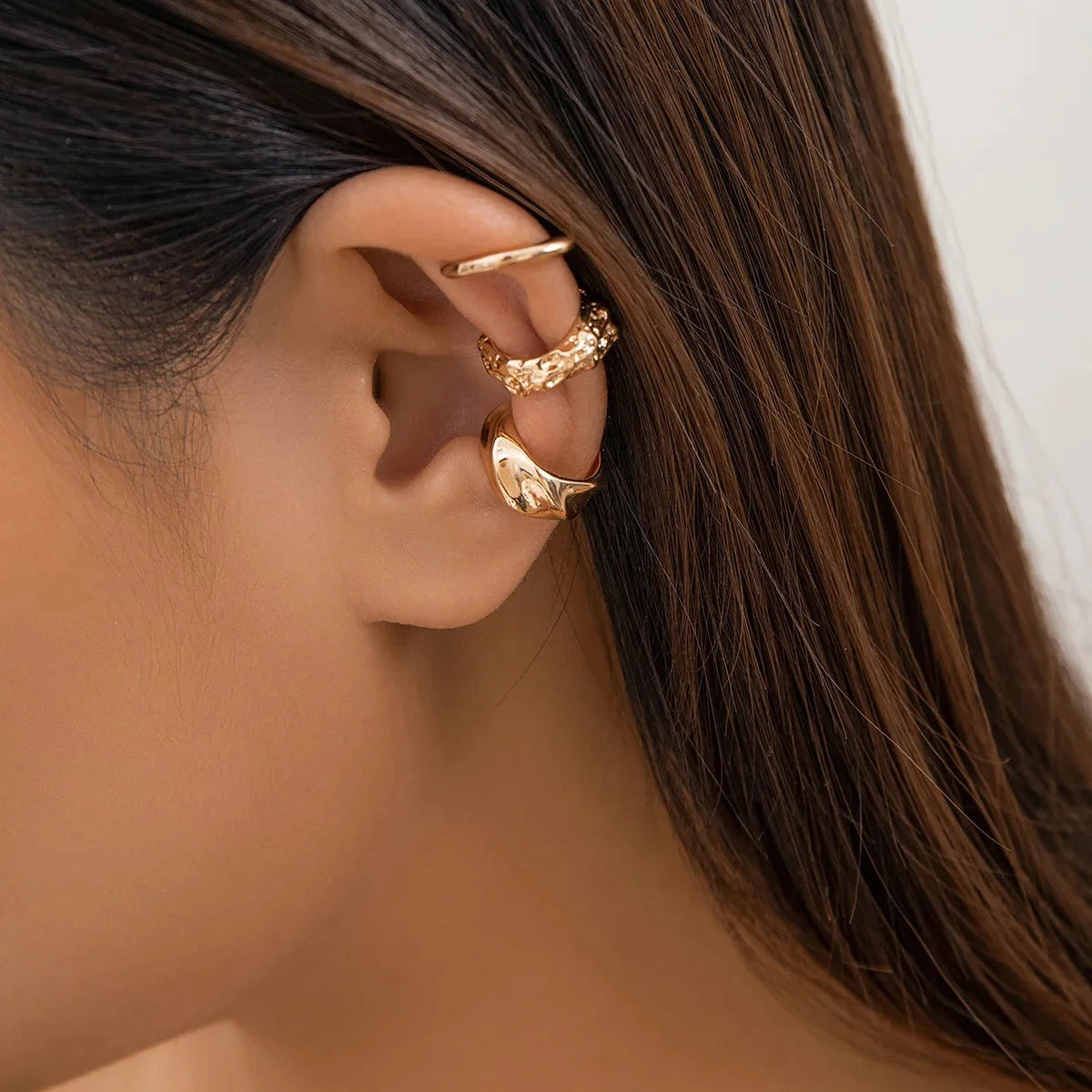 3Pcs/set Metal Chunky No Piercing Clip Earrings Geometric Ear Cuff Earrings for Women Ladies Party Girls Y2K Jewelry 2024 Trendy-5