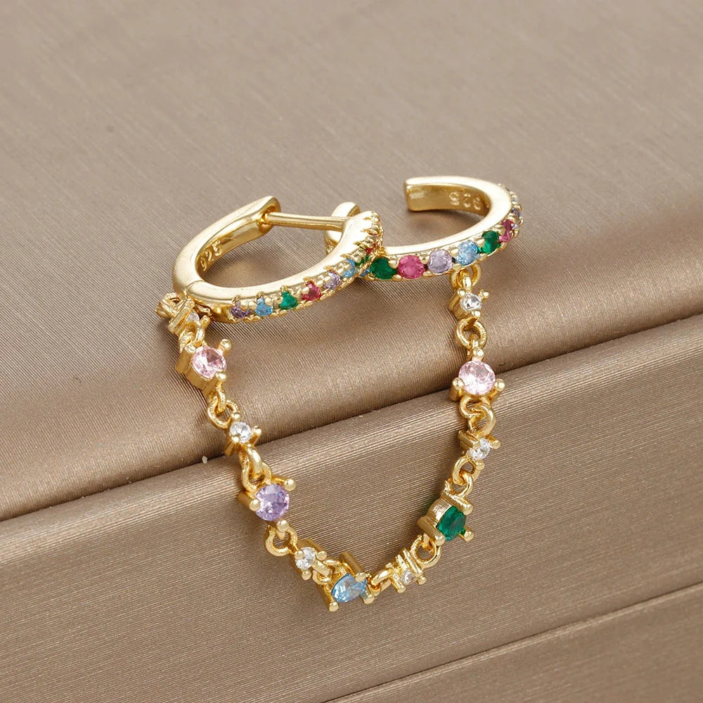 Europe and America CZ Crystal Chain Drop Earrings Stainless Steel Pendant Ear Buckle Fashion Jewelry For Women Birthday Gifts-7