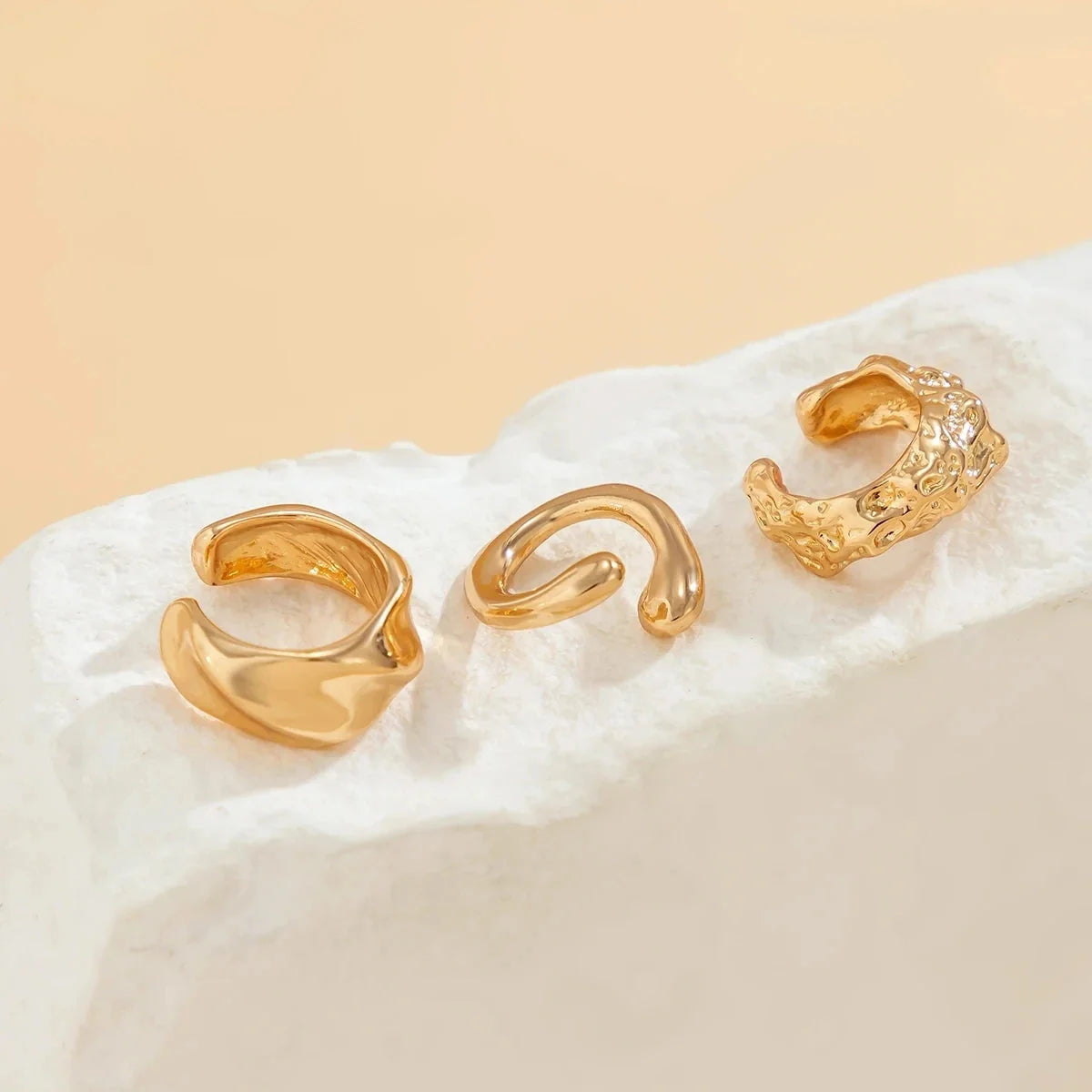 3Pcs/set Metal Chunky No Piercing Clip Earrings Geometric Ear Cuff Earrings for Women Ladies Party Girls Y2K Jewelry 2024 Trendy-3
