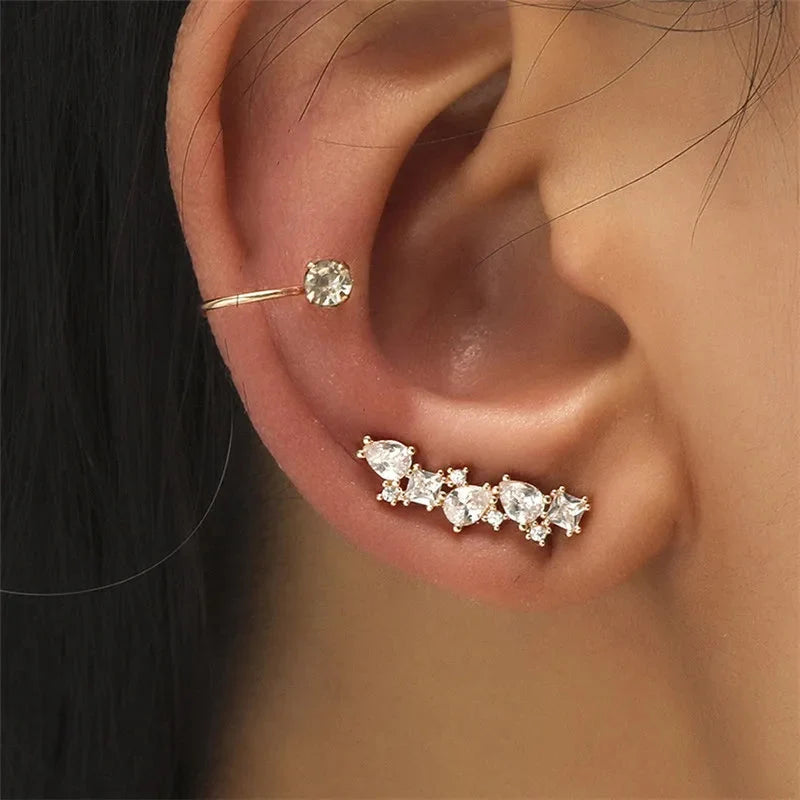 VAGZEB Bohemian NO Piercing Crystal Rhinestone Ear Cuff Wrap Stud Clip Earrings For Women Girl Trendy Earrings Jewelry Bijoux-2