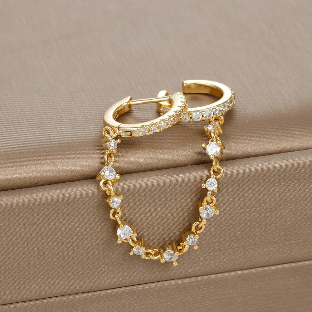 Europe and America CZ Crystal Chain Drop Earrings Stainless Steel Pendant Ear Buckle Fashion Jewelry For Women Birthday Gifts-8