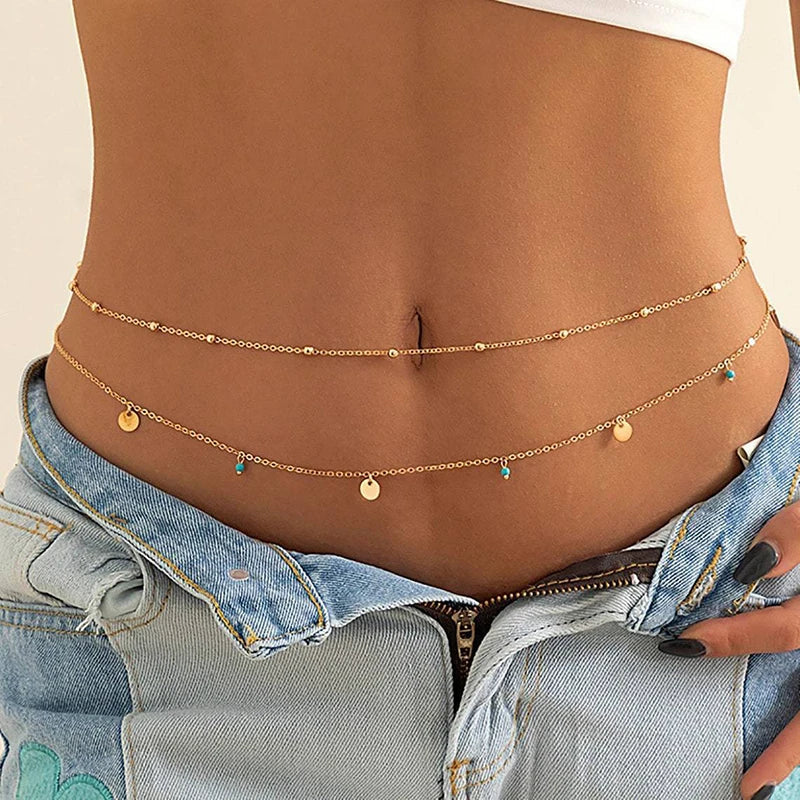 Sexy Double Thin Chain Women's Waist Chain Charming Butterfly Stainless Steel Belly Chain Summer Beach Bikini Body Jewelry-1